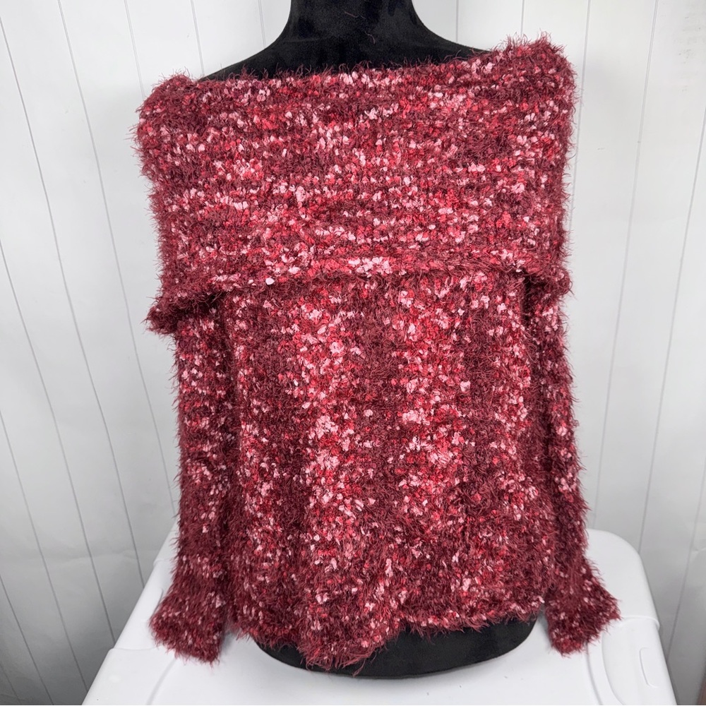 Knox‎ Rose Fuzzy Eyelash Sweater Off Shoulder Cowl Shawl Neckline Y2K Party S